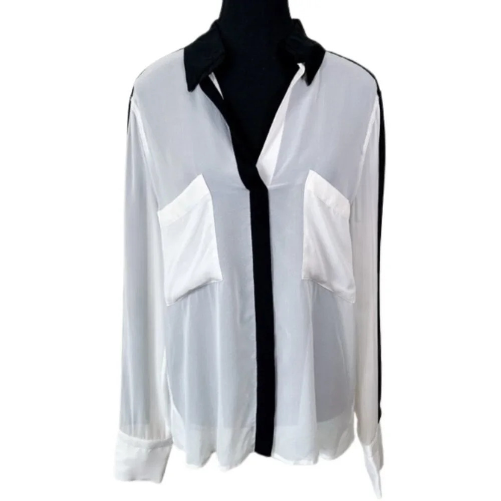 BCBGMAXAZRIA Womens Size Medium Silk Sheer Collar Shirt